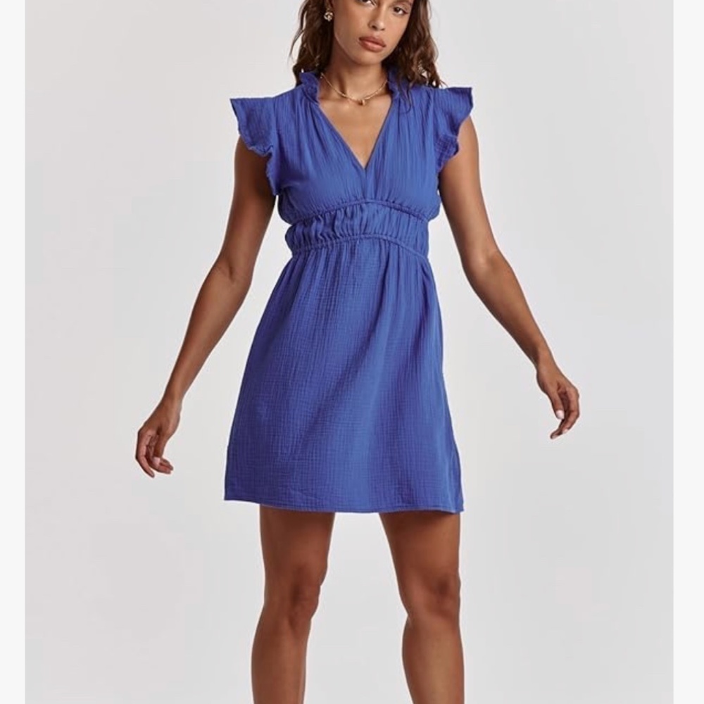 Dear John Martha Ruffle Sleeve Cotton Dress Galactic Cobalt Size Large NWT